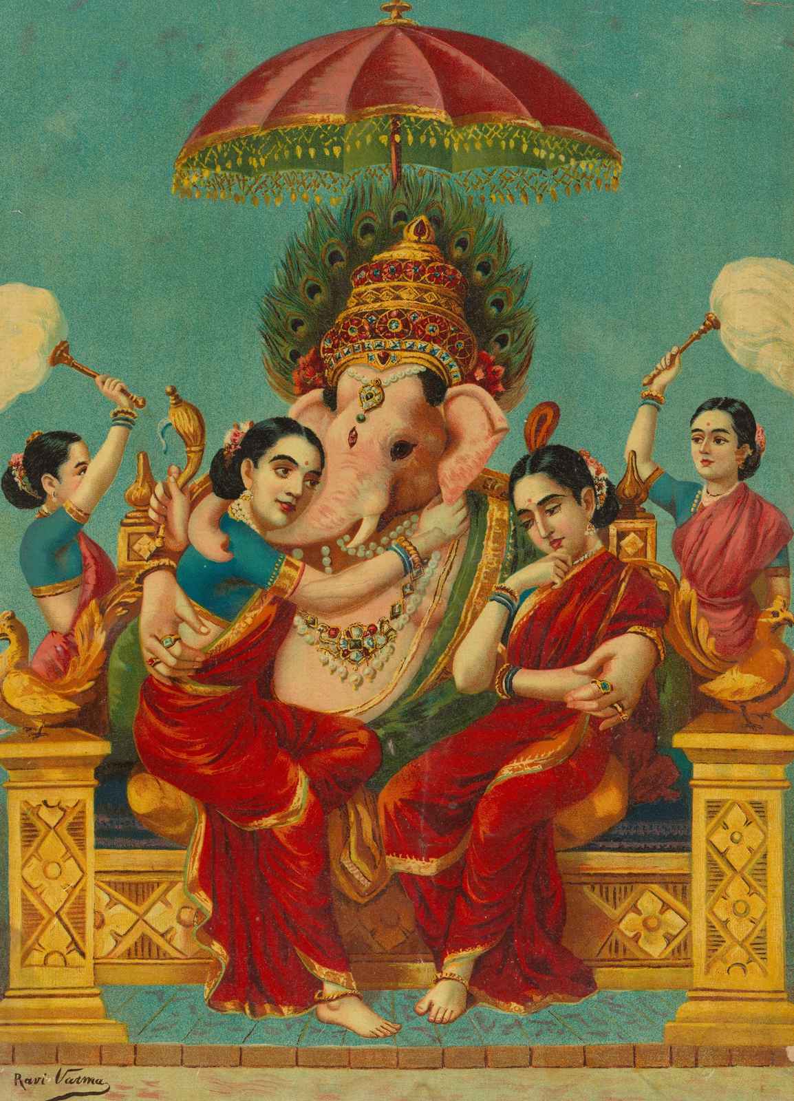 Ganesha with Attendants Wall Art