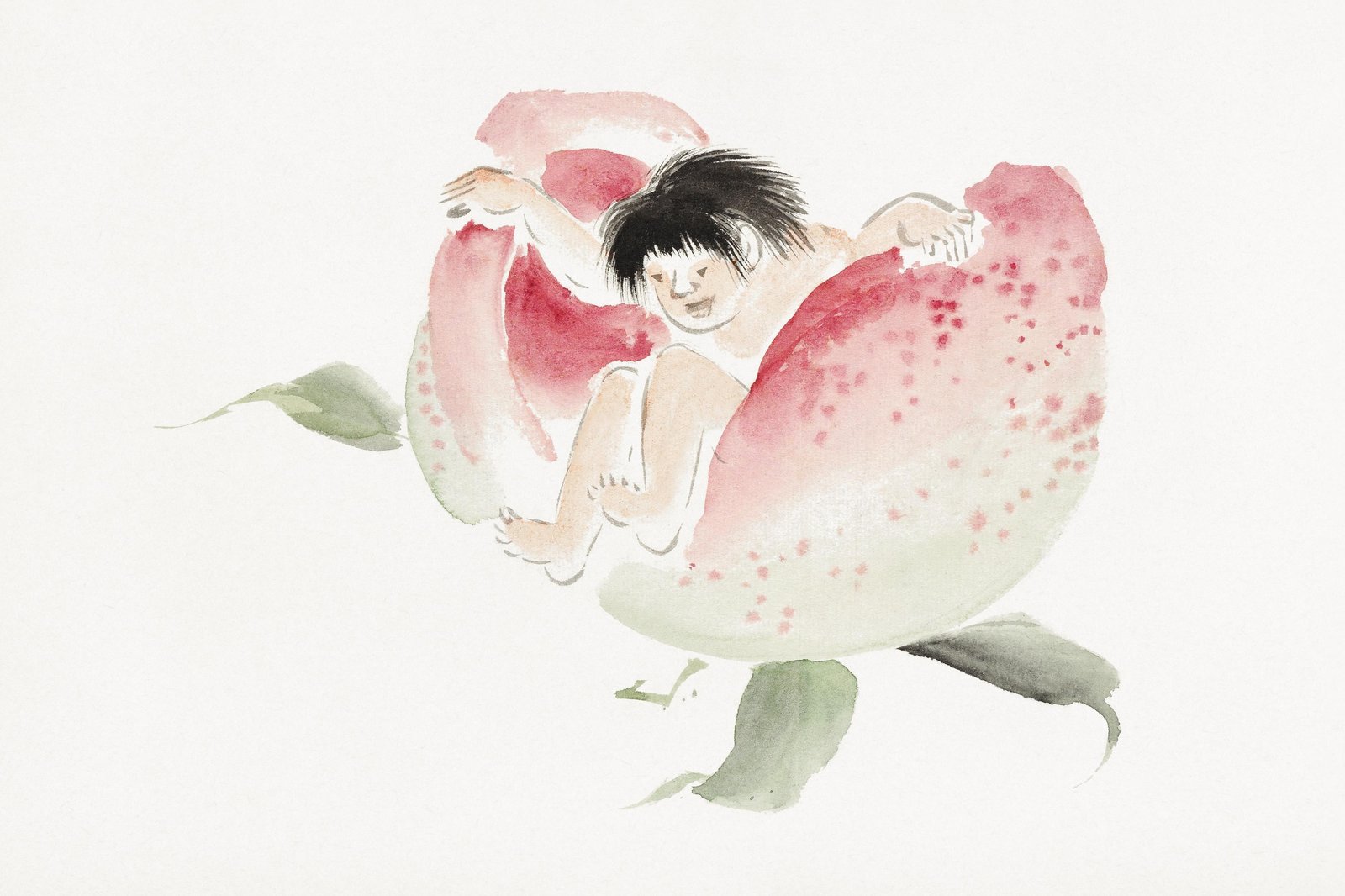 Whimsical Child in Flower Watercolor Wall Art