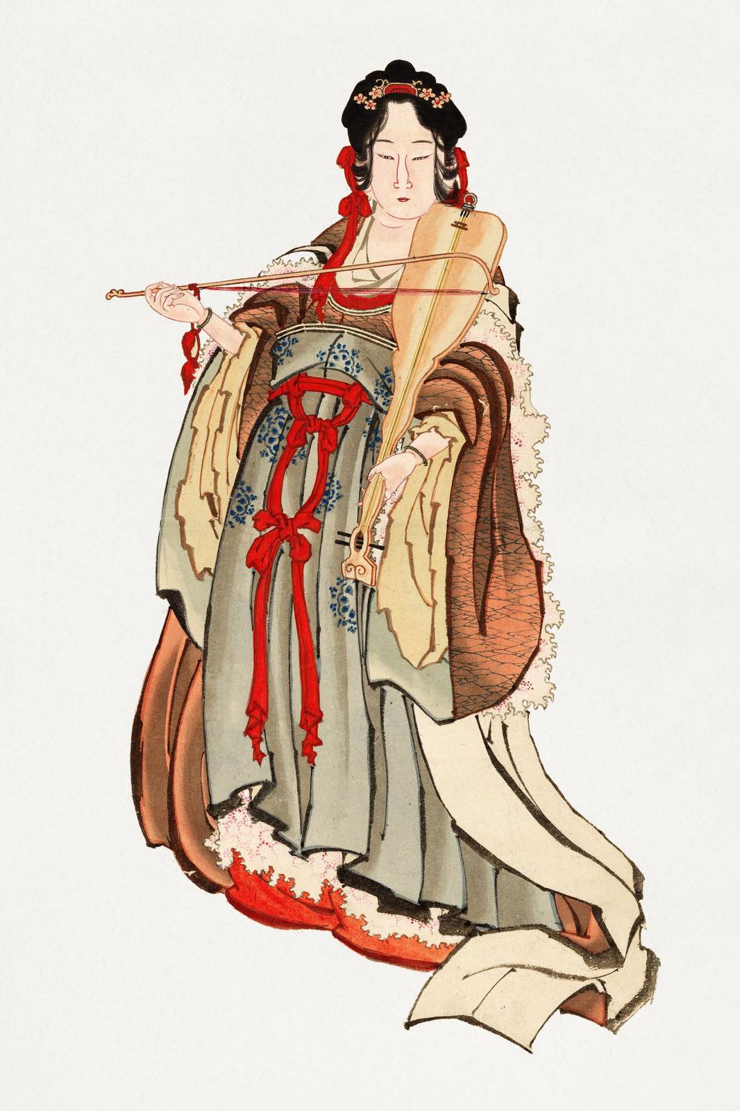 Elegant Geisha Playing Lute Wall Art Wall Art