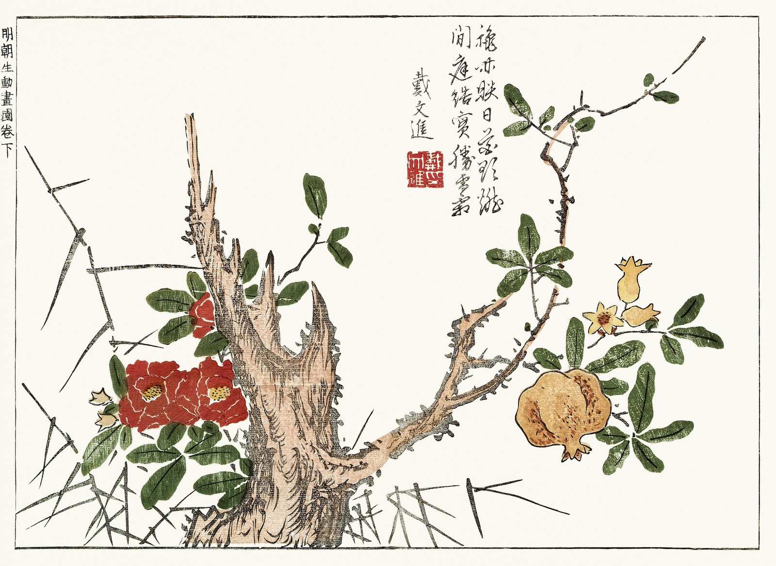 Vibrant Pomegranate Blossom & Camellia Wall Art