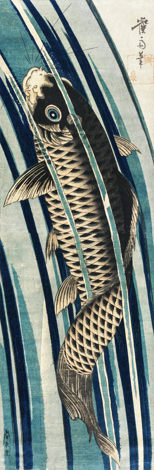 Serene Koi Fish in Blue Waves Wall Art