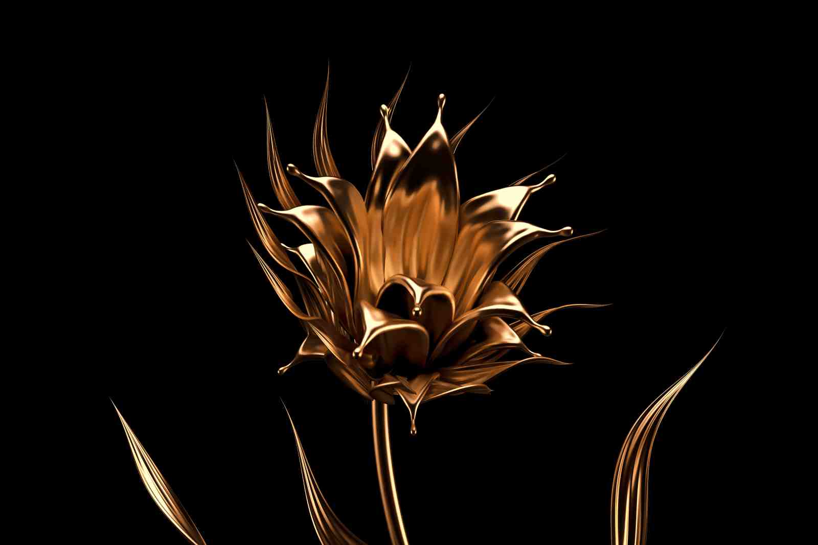 Luxurious Golden Flower Abstract Wall Art