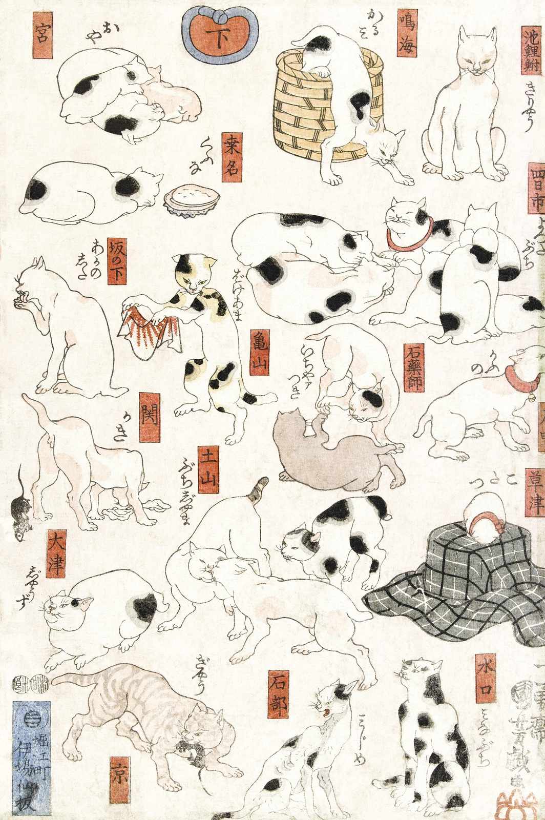 Vintage Japanese Cats Wall Art - Ukiyo-e Art