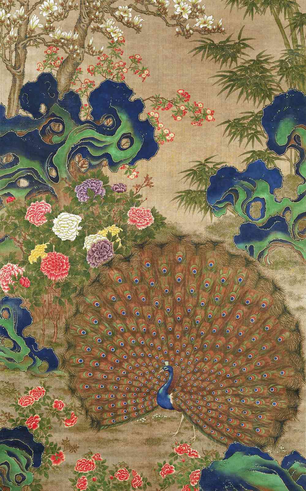 Elegant Peacock & Peony Floral Wall Art