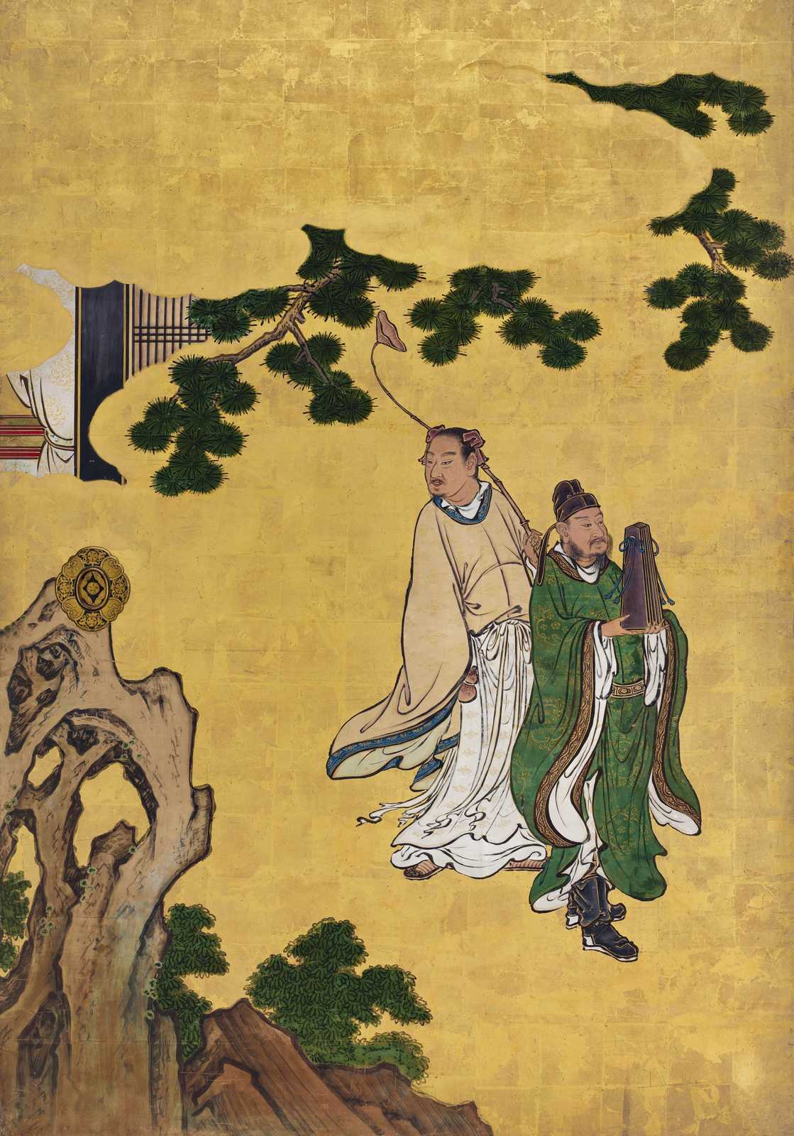 Zen Scholars Pine Tree Gold Leaf Wall Art