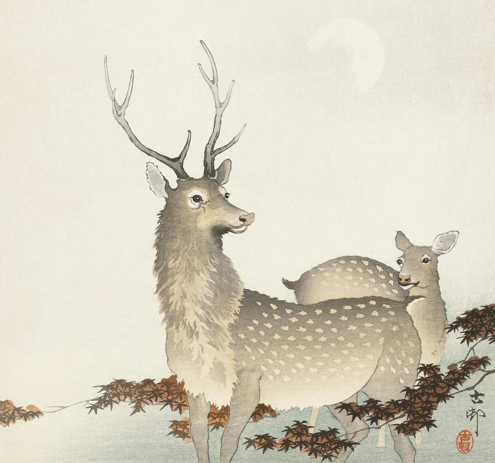 Majestic Deer Moonlit Autumn Forest Wall Art