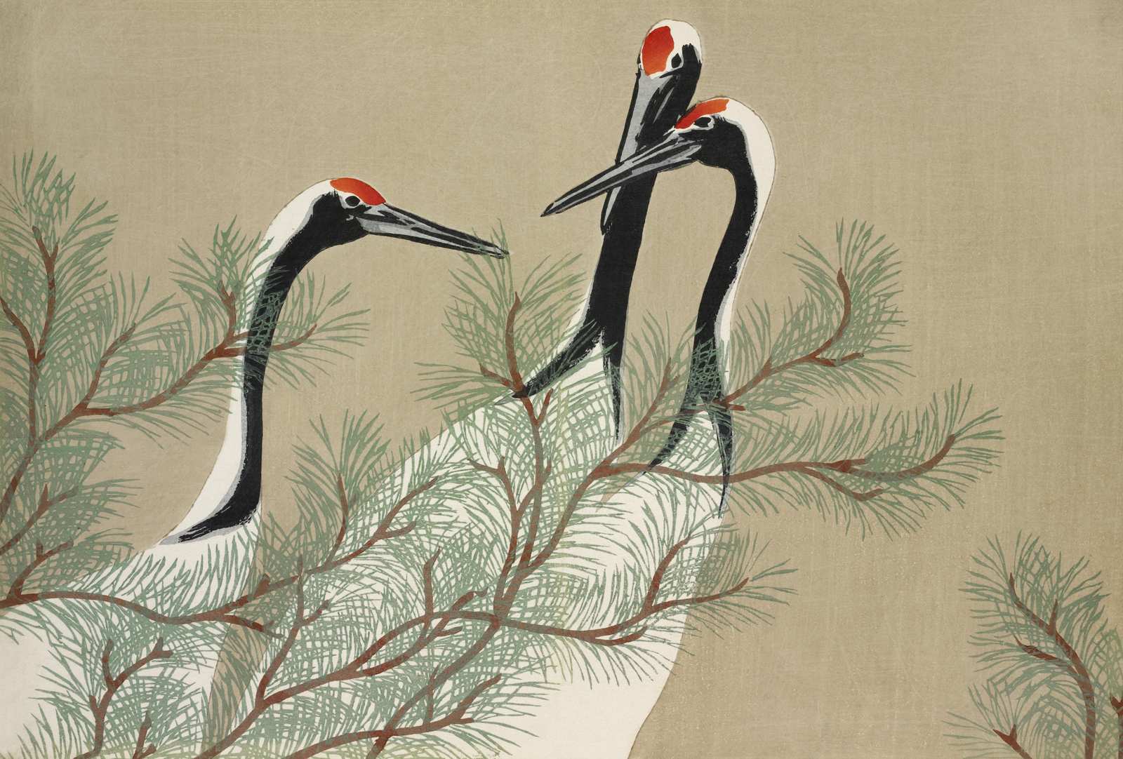 Elegant Cranes & Pine Japanese Art Wall Art