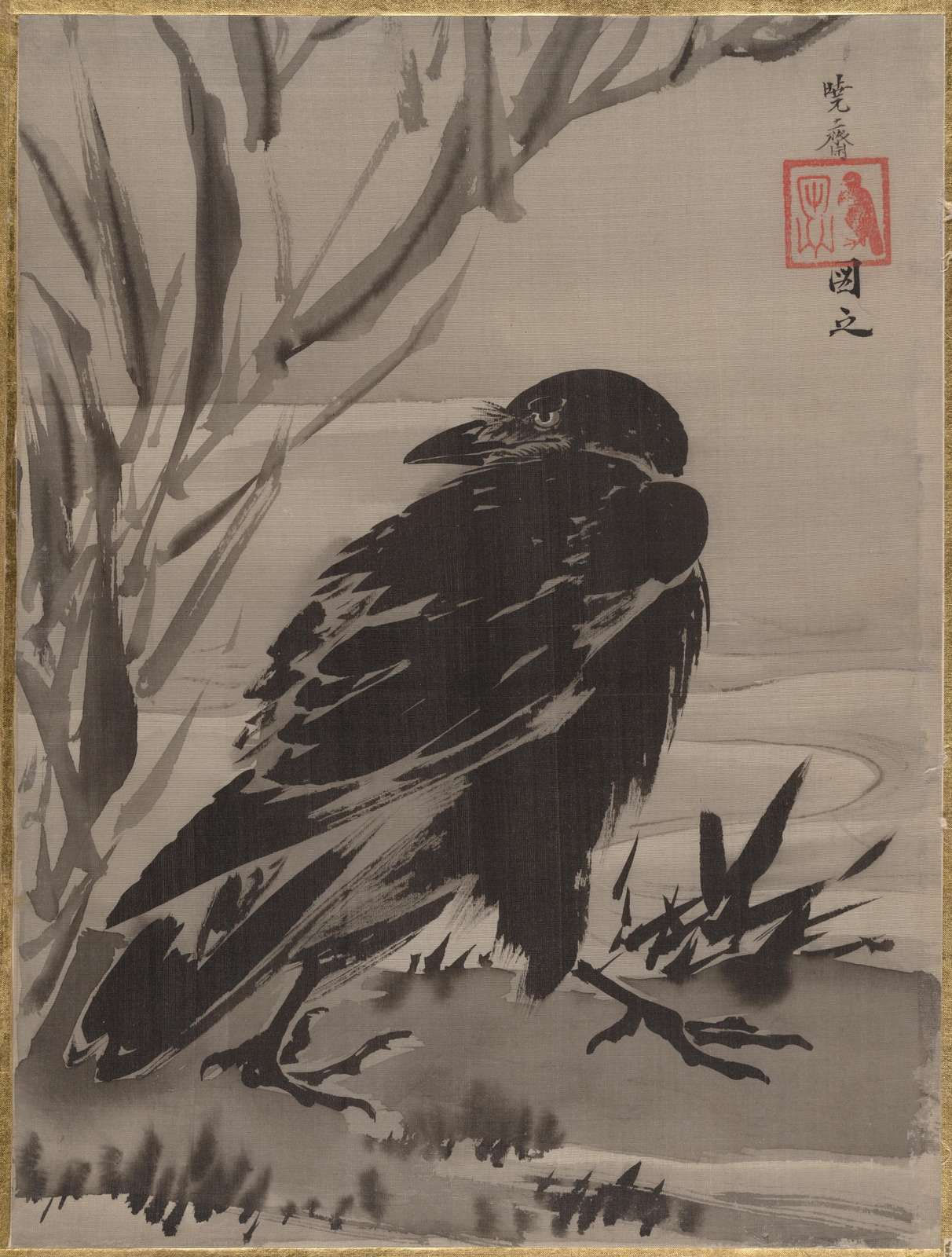 Zen Crow Ink Wash Painting Wall Art