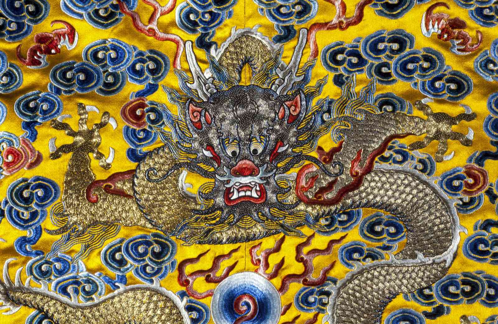 Imperial Dragon Embroidered Silk Wall Art