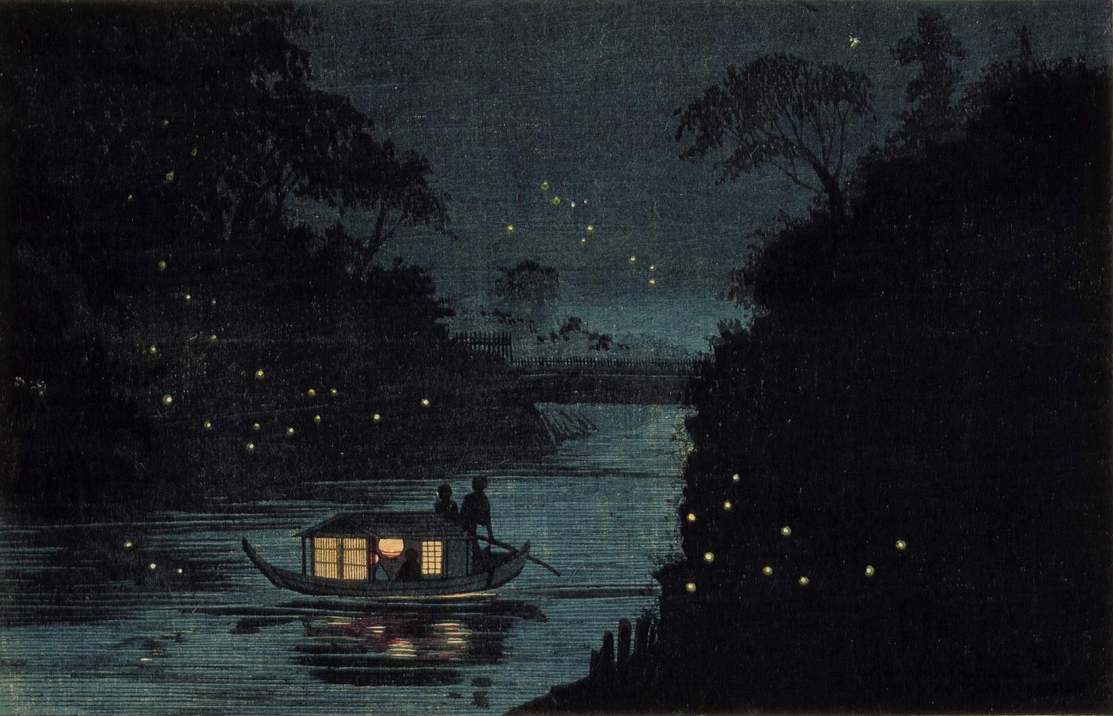 Enchanting Fireflies River Boat Wall Art