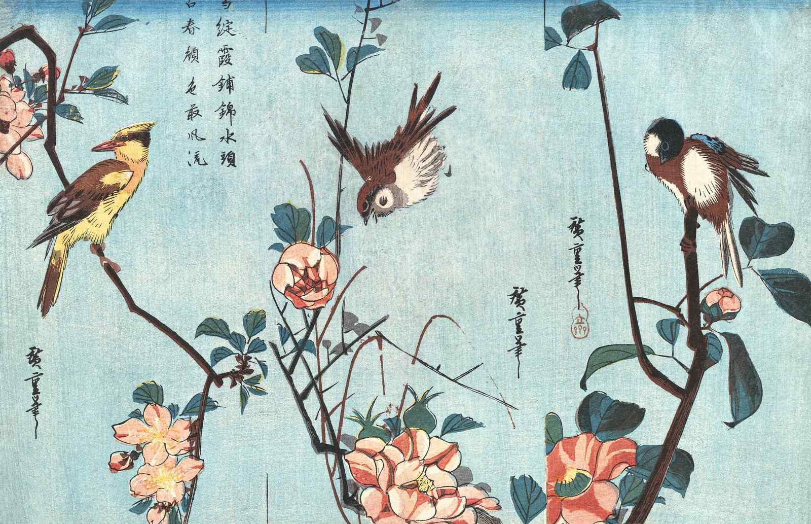 Japanese Birds & Camellias Wall Art