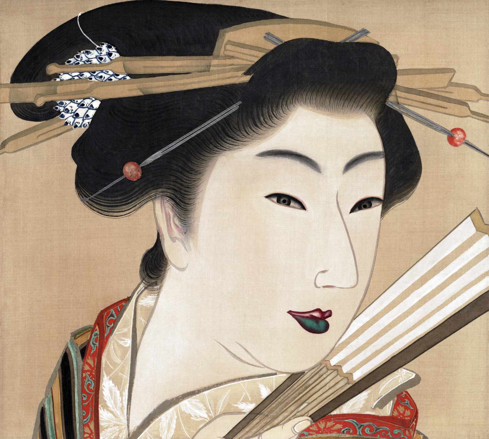 Elegant Geisha Fan Japanese Art Wall Art