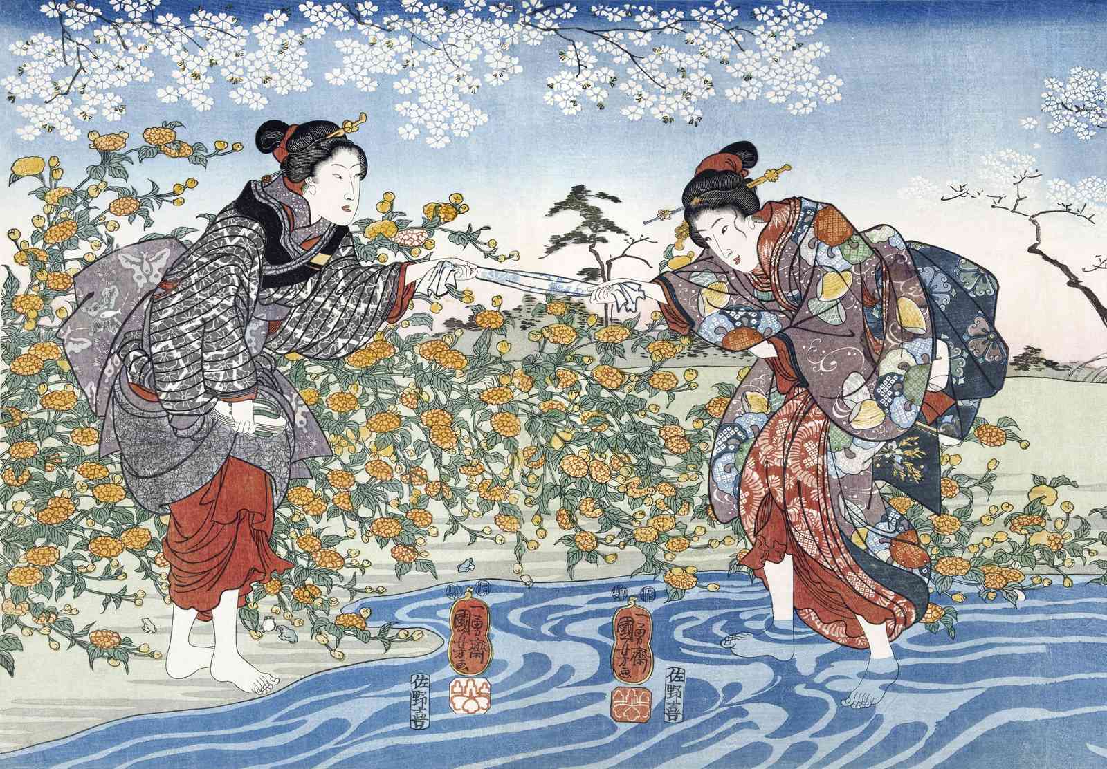 Japanese Courtesans Cherry Blossoms Wall Art