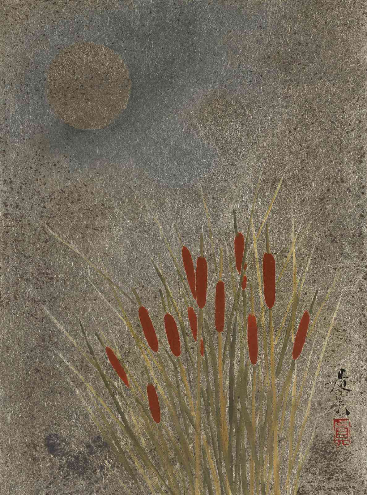 Serene Cattails Moonlit Pond Wall Art