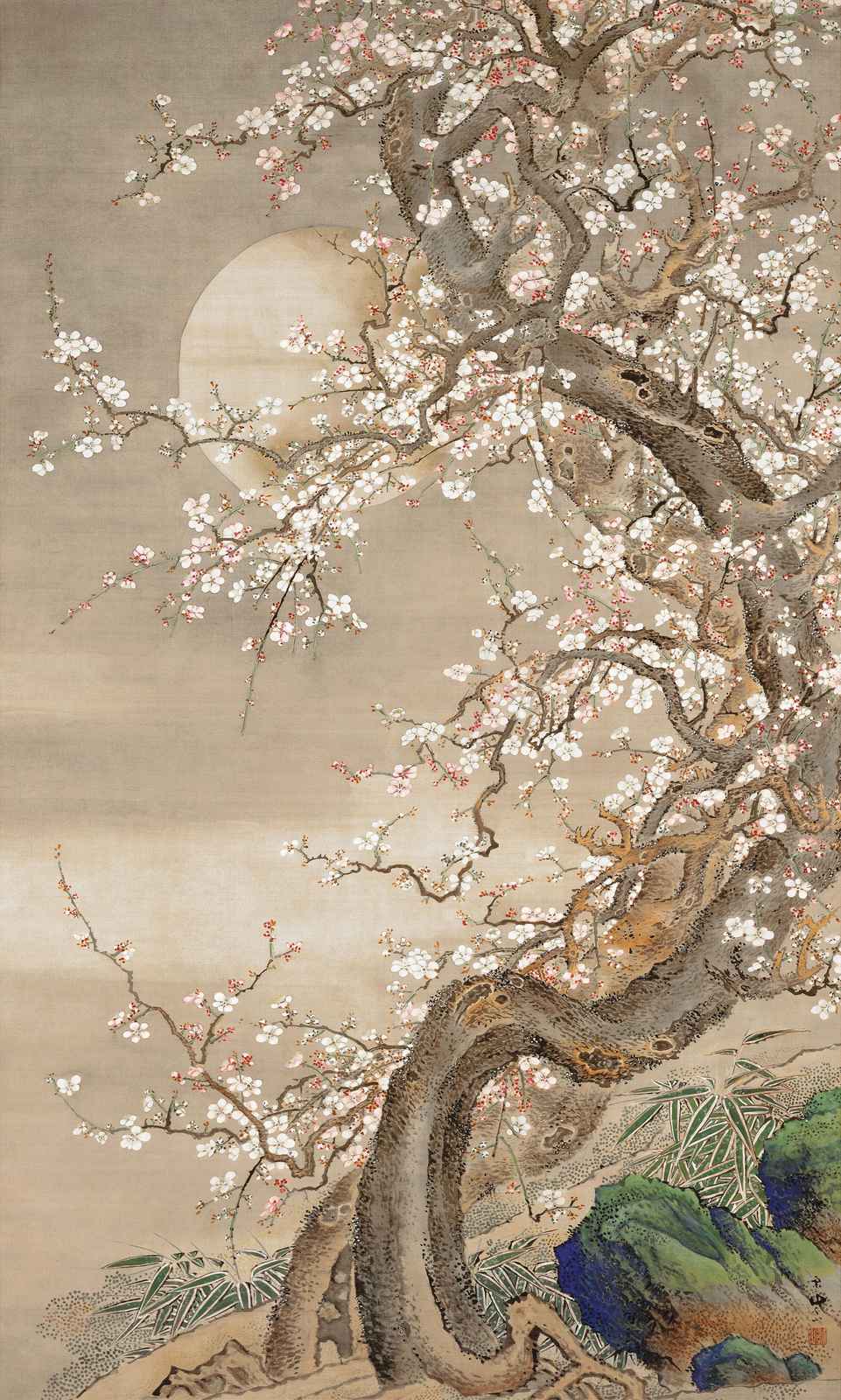 Blossoming Moonlit Plum Tree Wall Art - Serene Wall Art