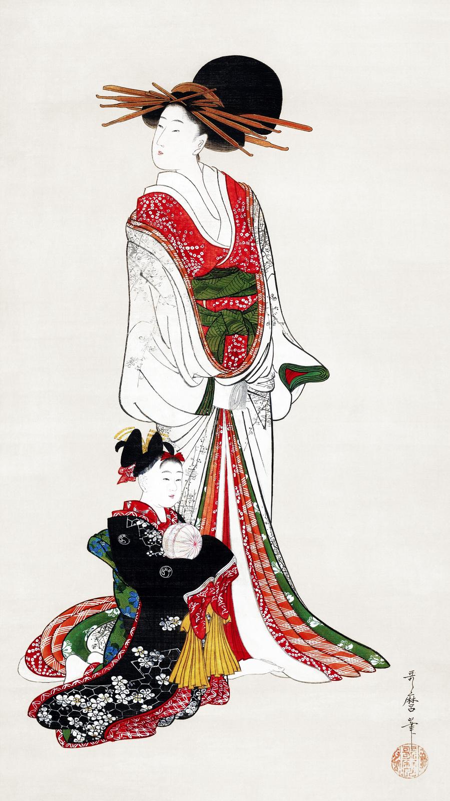 Ukiyo-e Beauty with Child Wall Art