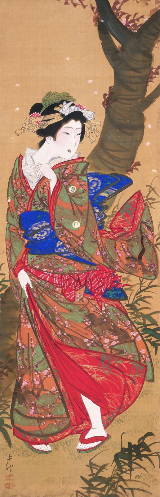 Elegant Geisha Blossom Japanese Art Wall Art