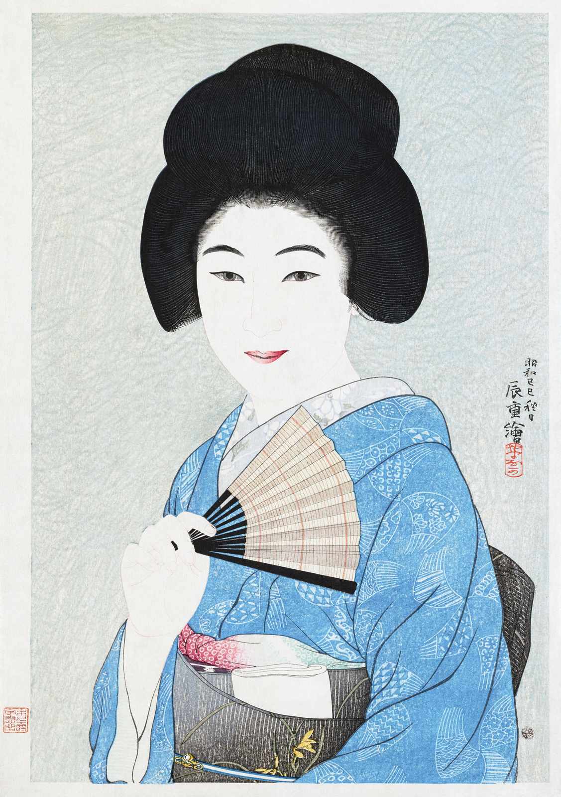 Elegant Japanese Beauty with Fan Wall Art