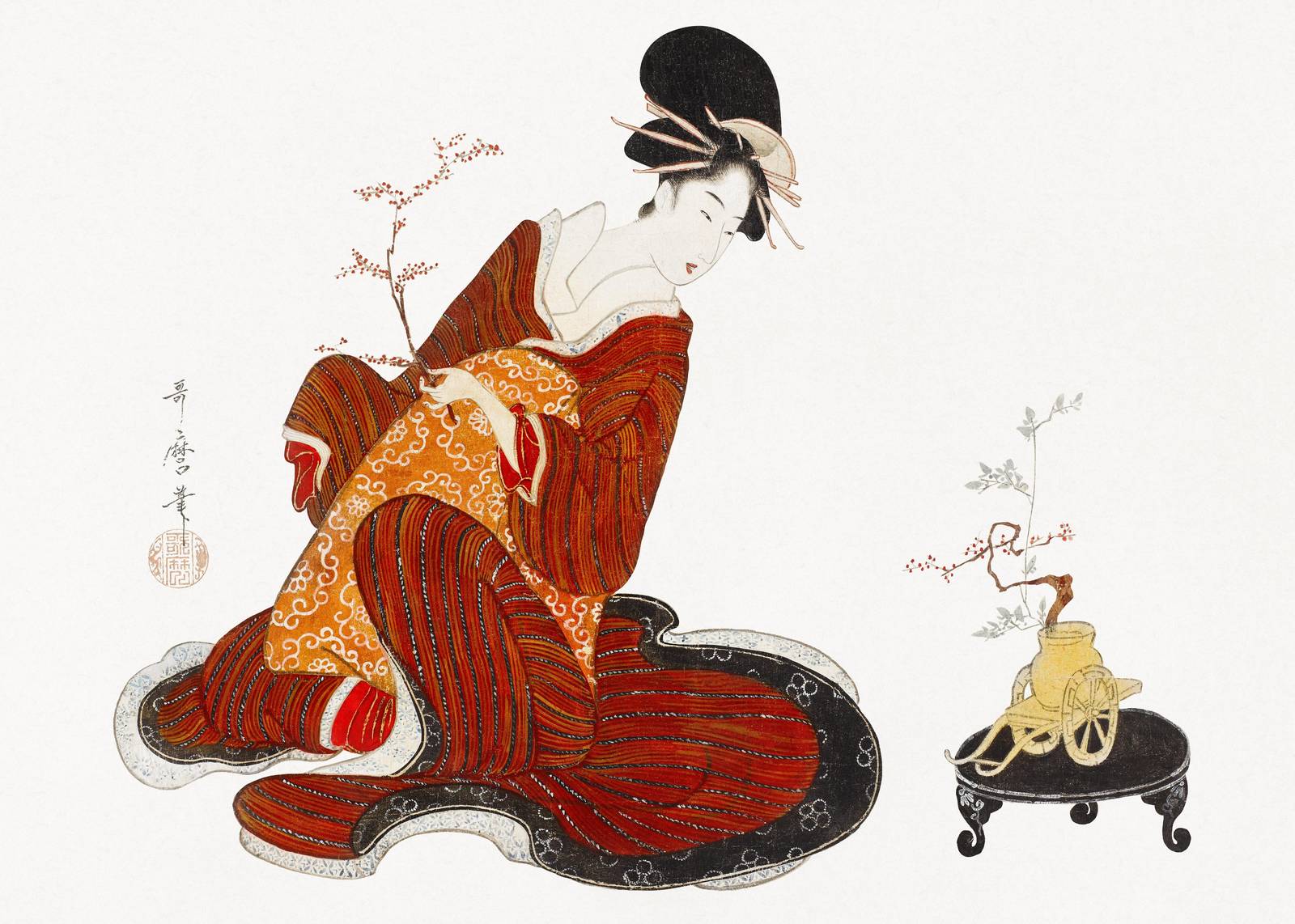 Elegant Geisha Serenity Red Kimono Wall Art