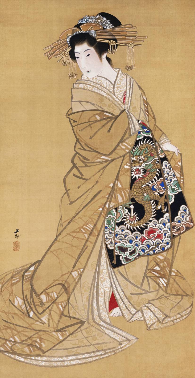 Elegant Dragon Kimono Woman Wall Art