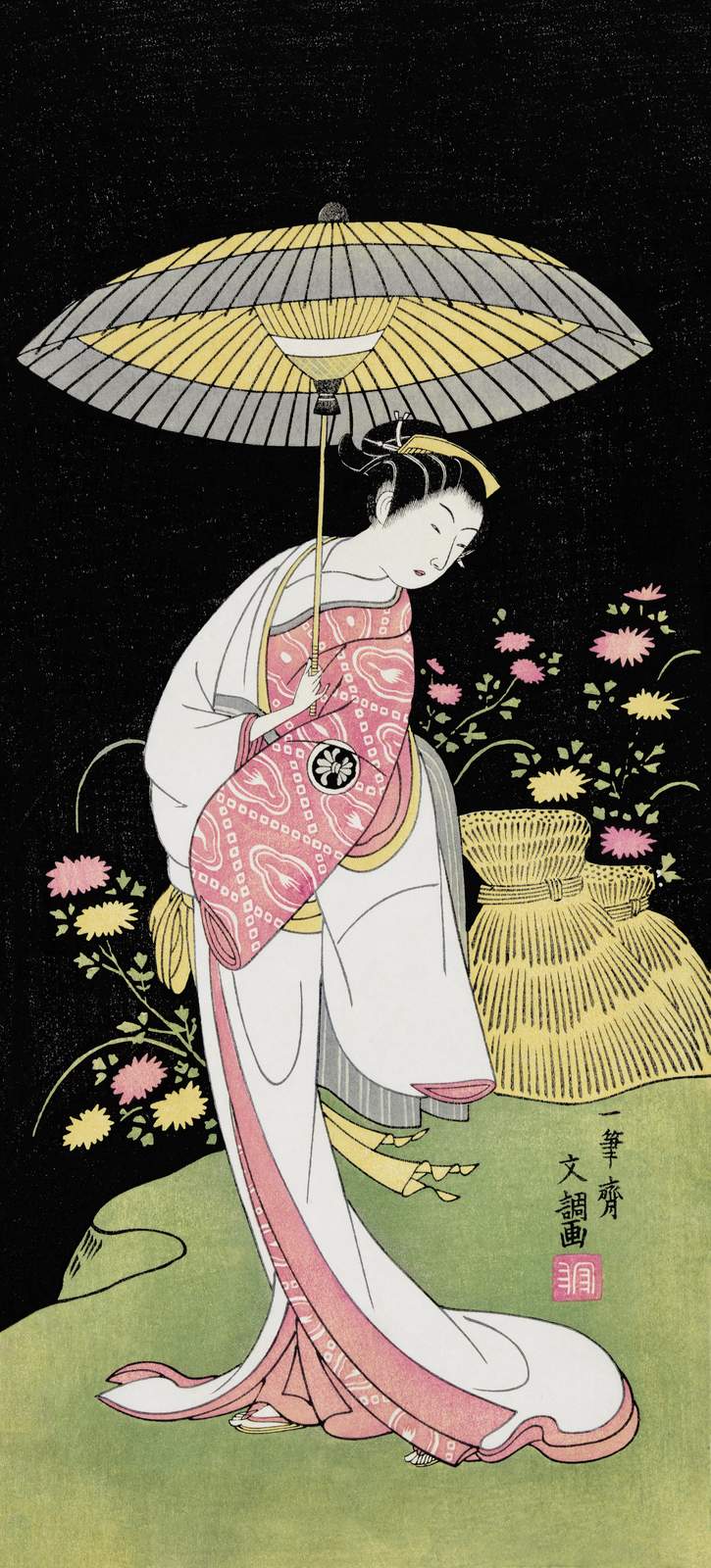 Japanese Geisha Umbrella Floral Wall Art