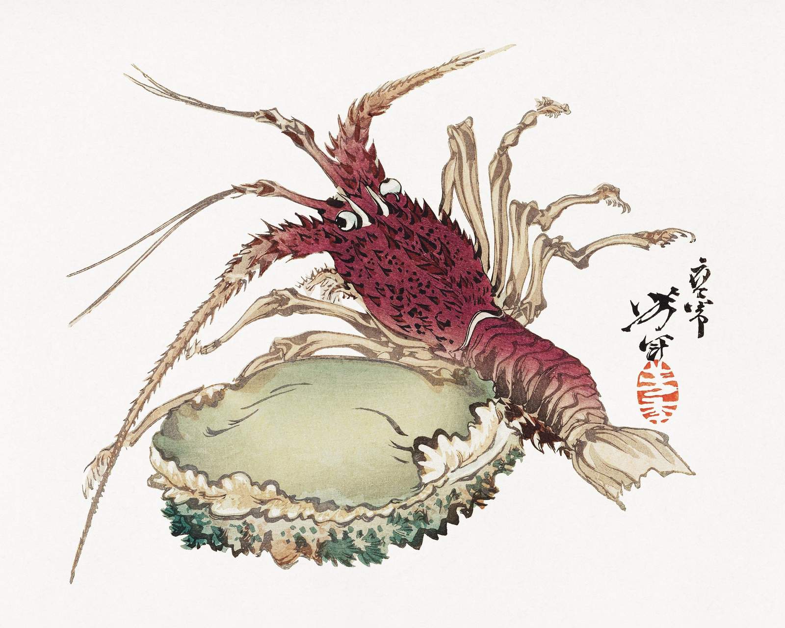 Red Lobster & Abalone Japanese Art Wall Art