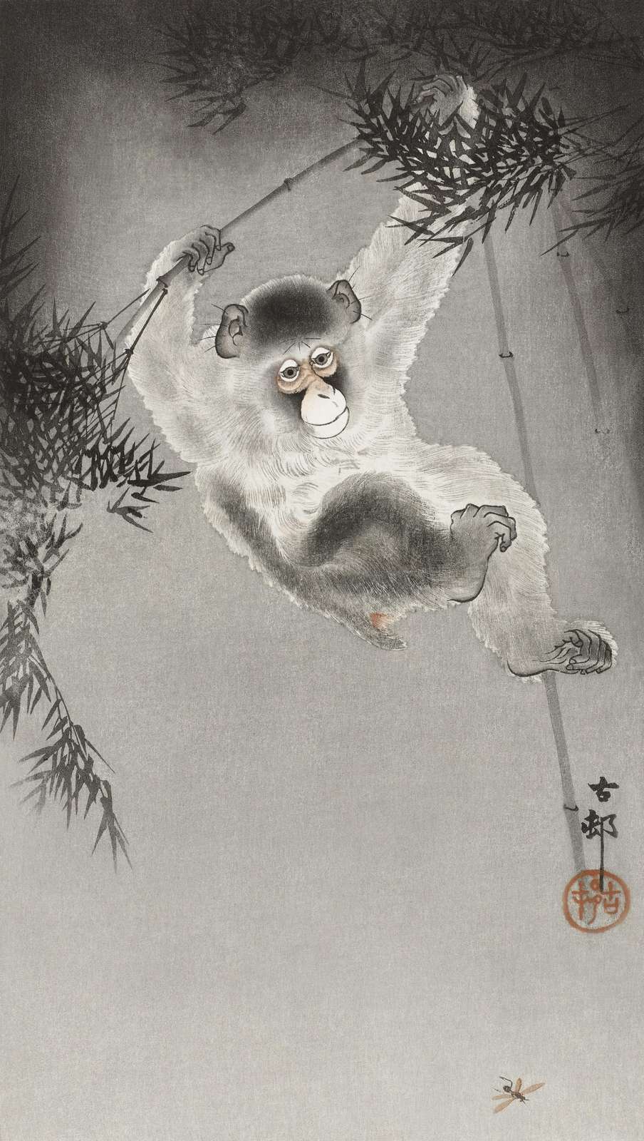 Playful Monkey & Bamboo Japanese Art Wall Art