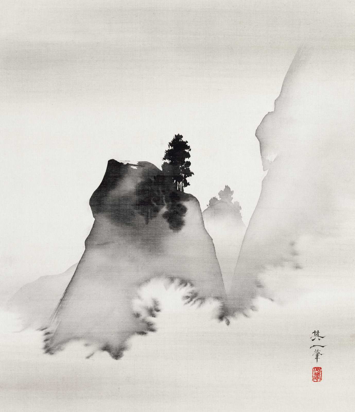 Zen Mountain Serenity Ink Wash Wall Art