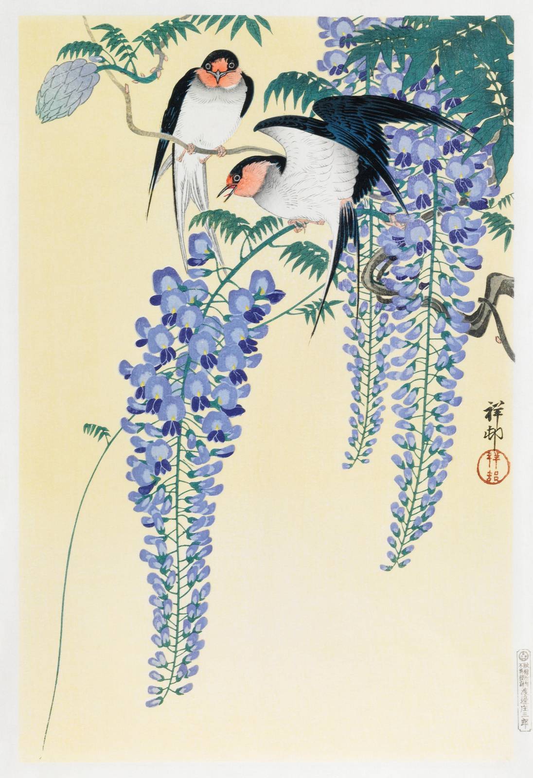 Swallows & Wisteria Japanese Art Wall Art