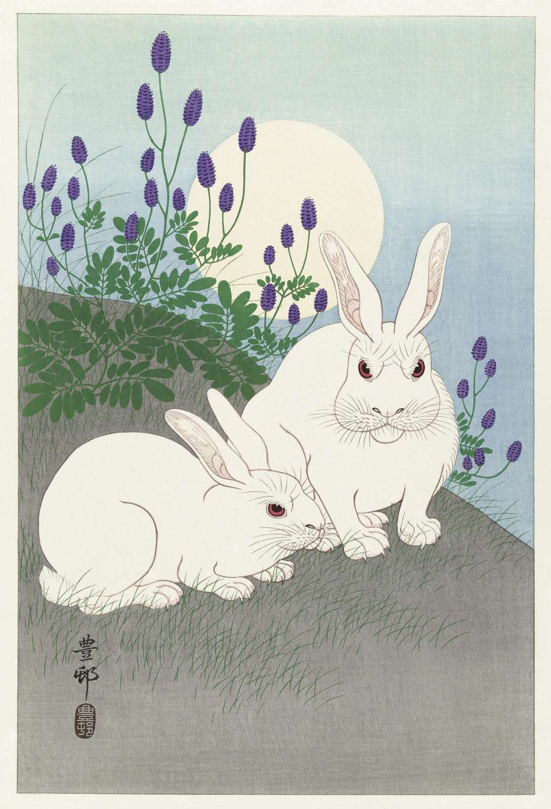 Moonlit Rabbits Serenity Japanese Art Wall Art
