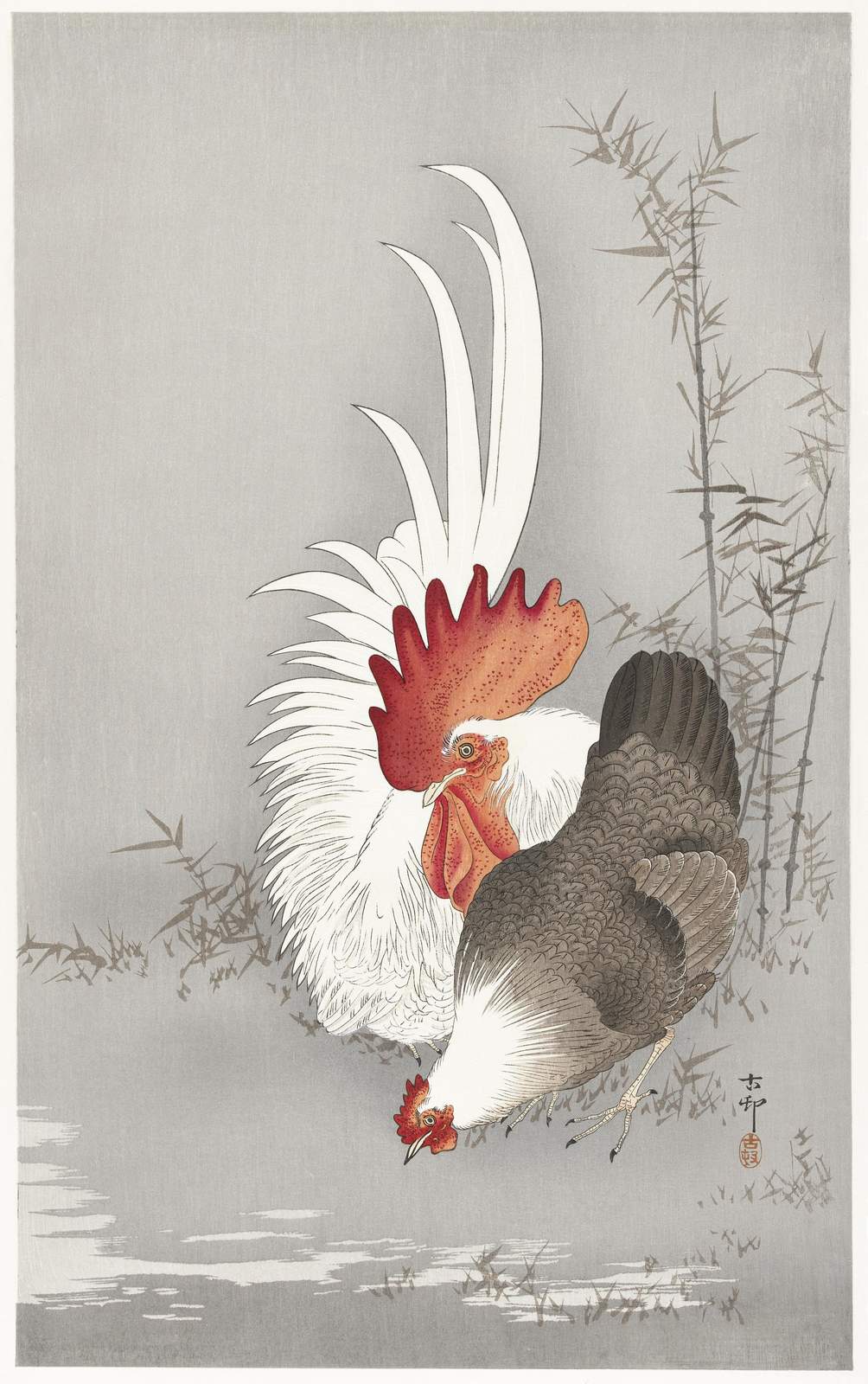 Rooster & Hen Bamboo Garden Wall Art