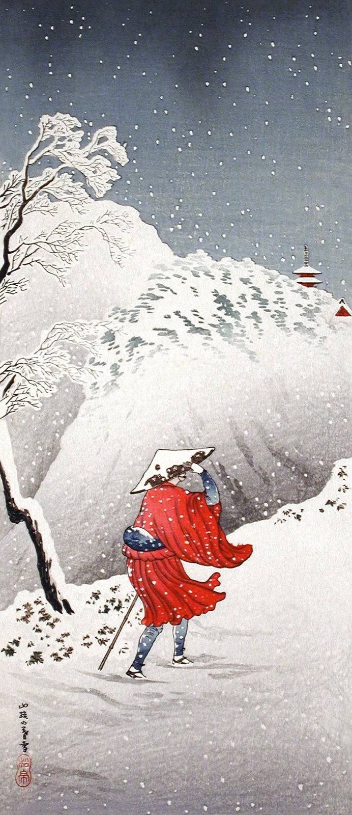 Serene Snowfall Journey Ukiyo-e Wall Art