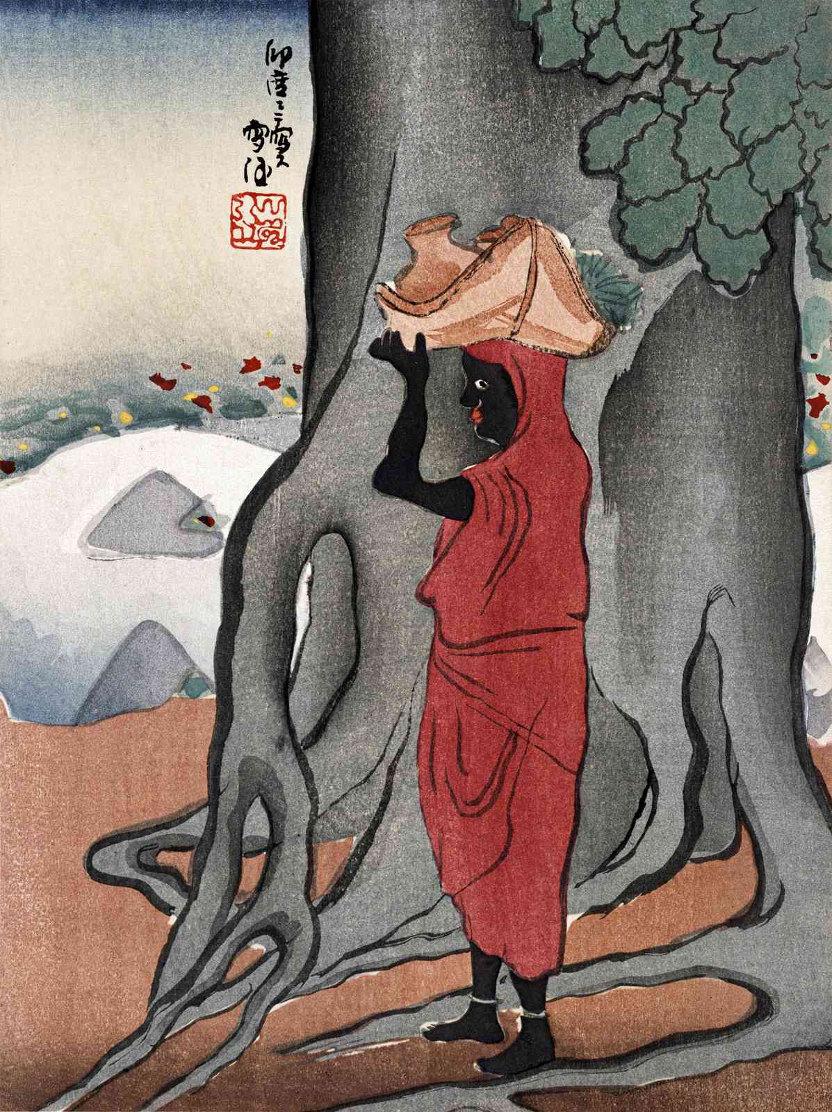 Serene Journey Red Robe Figure Wall Art