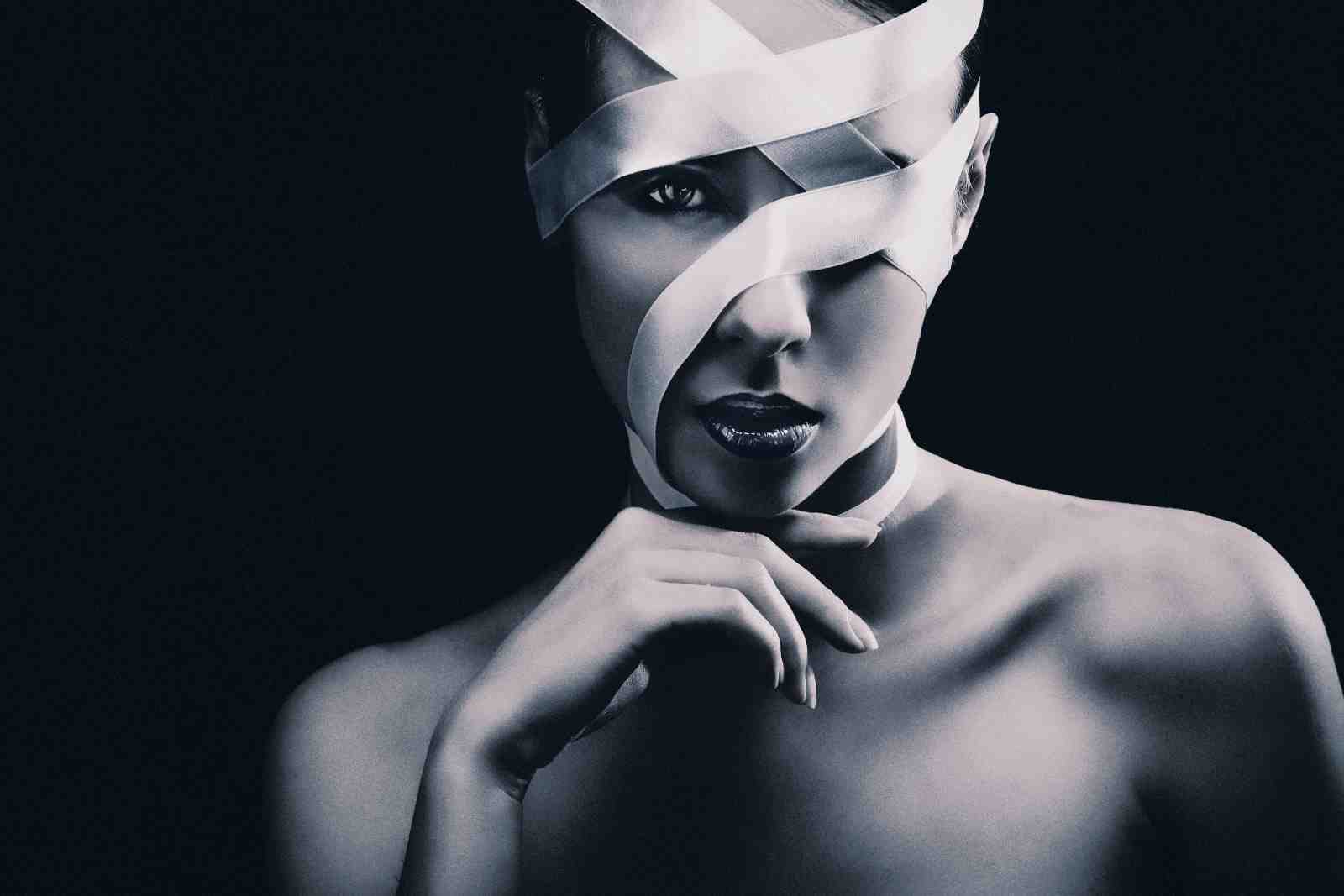 Abstract Elegance Woman with Ribbon Wall Art