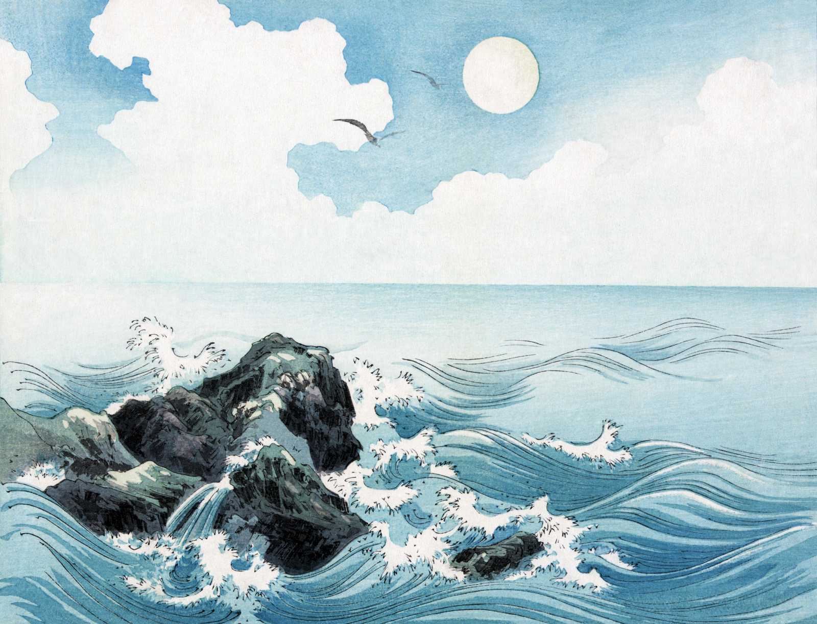 Serene Coastal Waves & Seagulls Wall Art