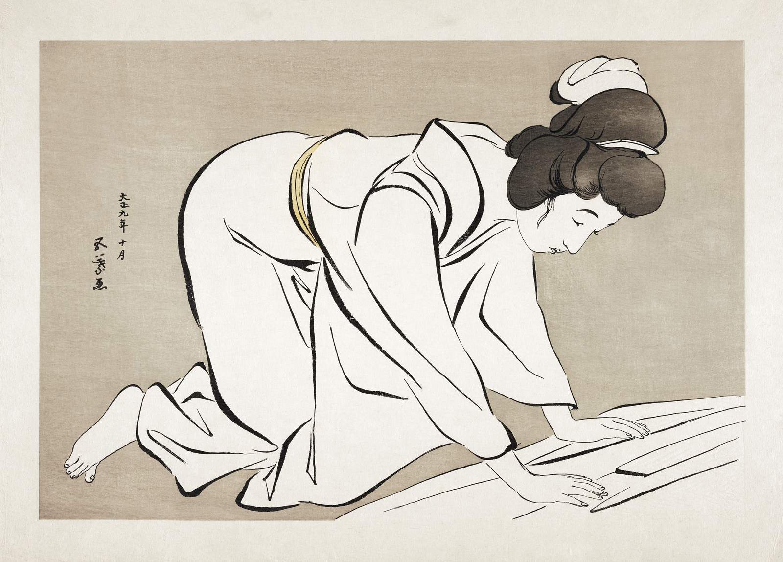 Elegant Geisha Kneeling Art Wall Art