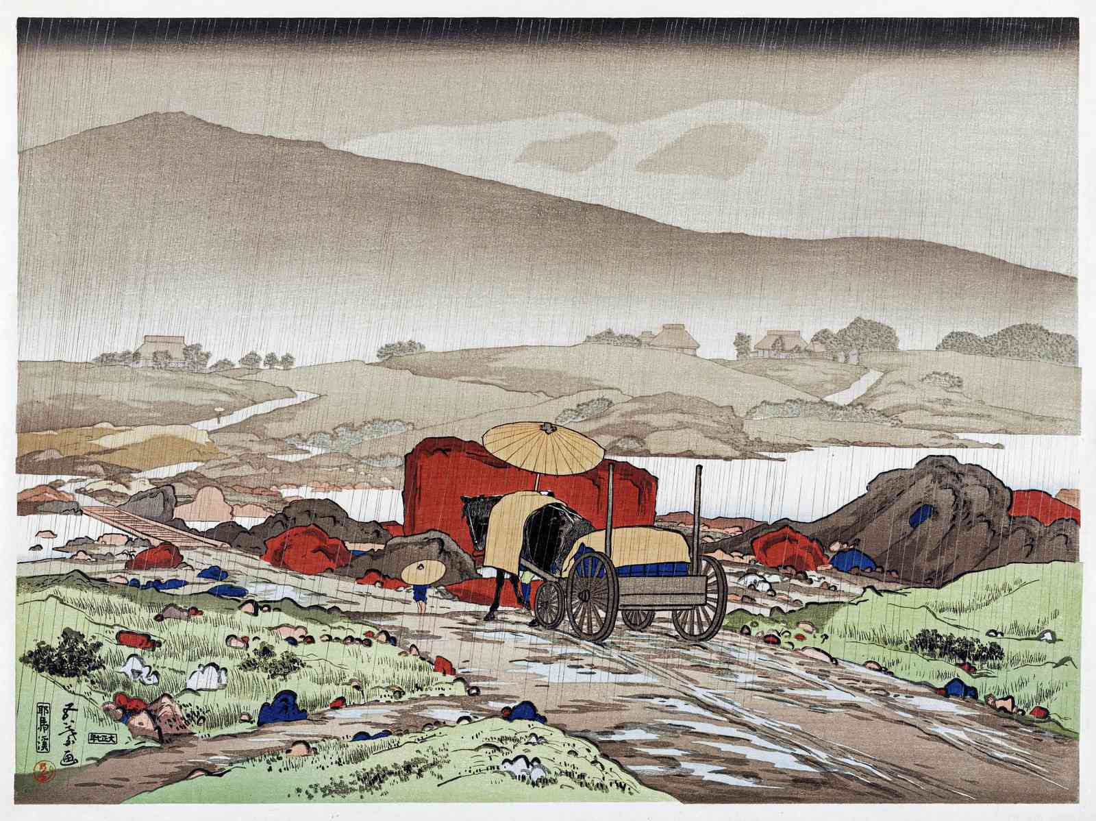 Serene Rainy Day Japanese Landscape Wall Art