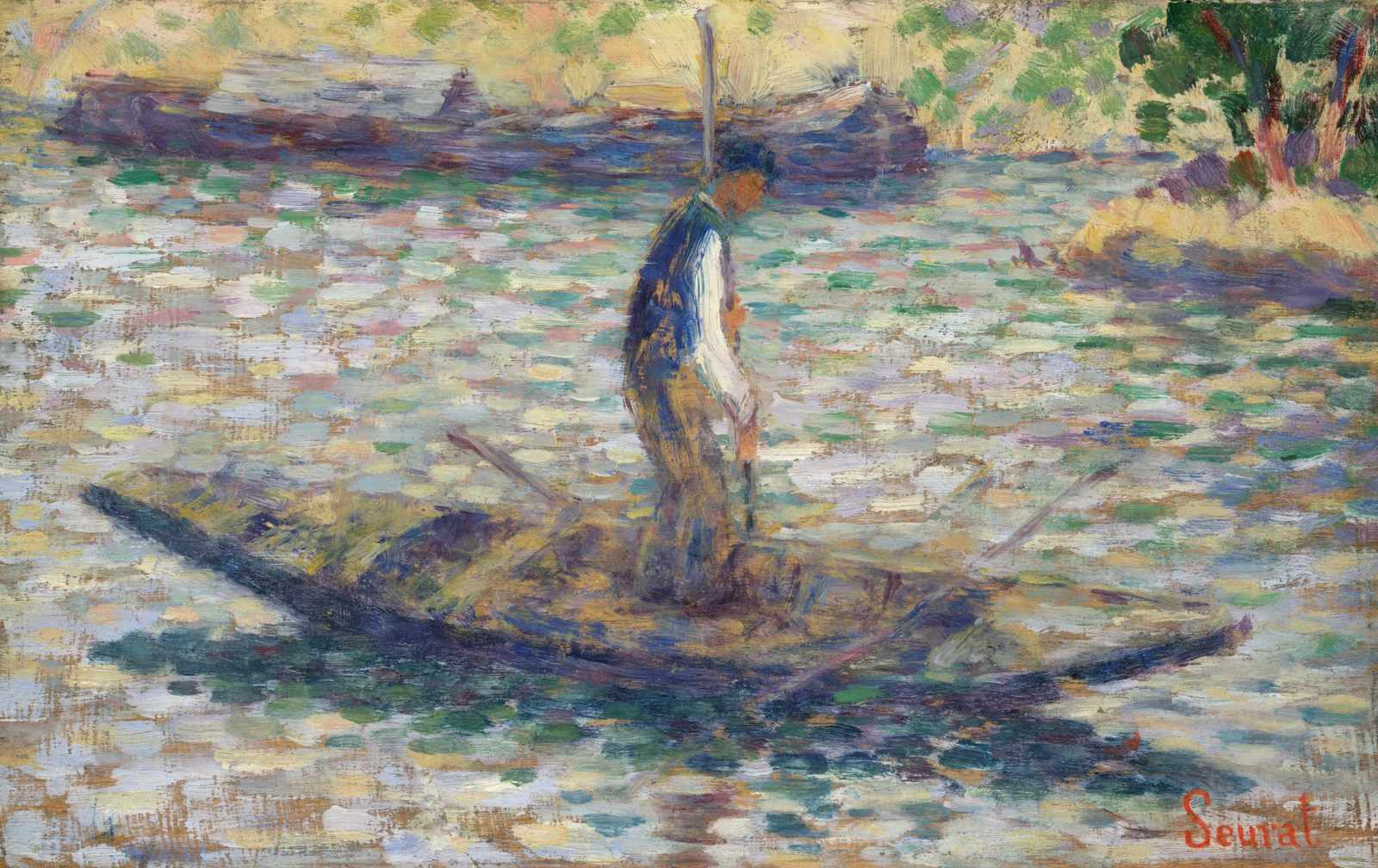 Impressionist River Scene with Boatman Wall Art