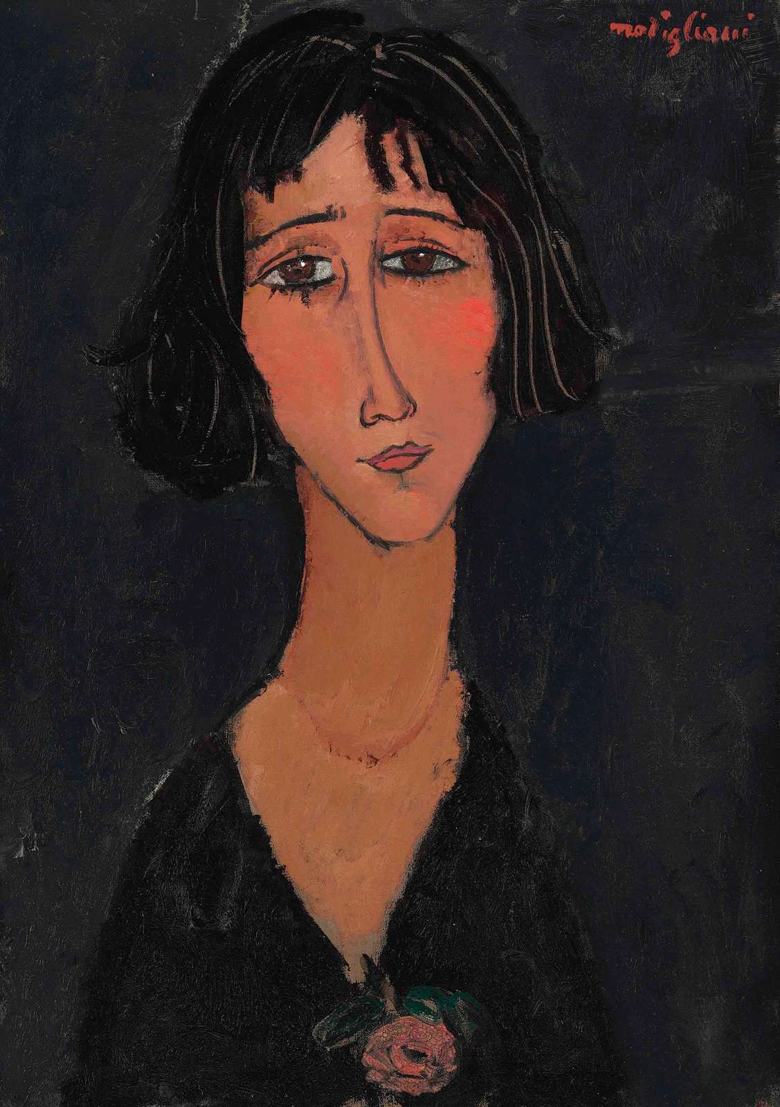 Modigliani Portrait Woman with Rose Wall Art