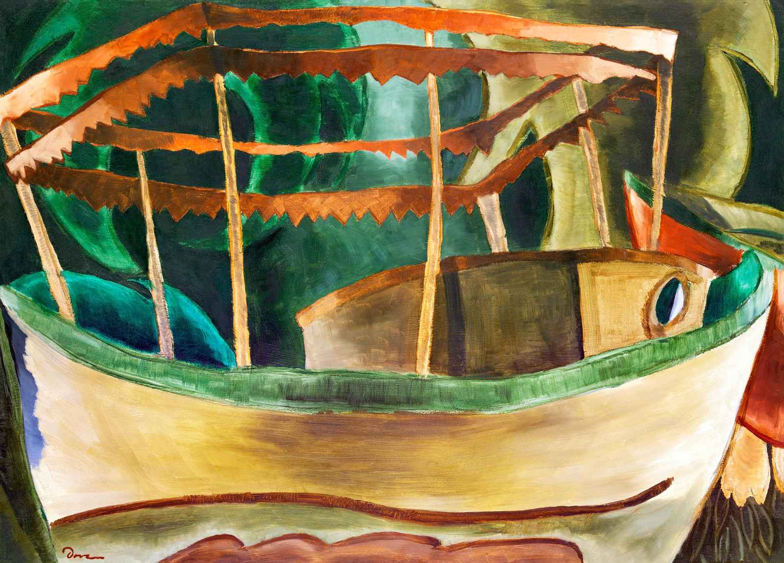 Vibrant Tropical Boat Scenic Wall Art