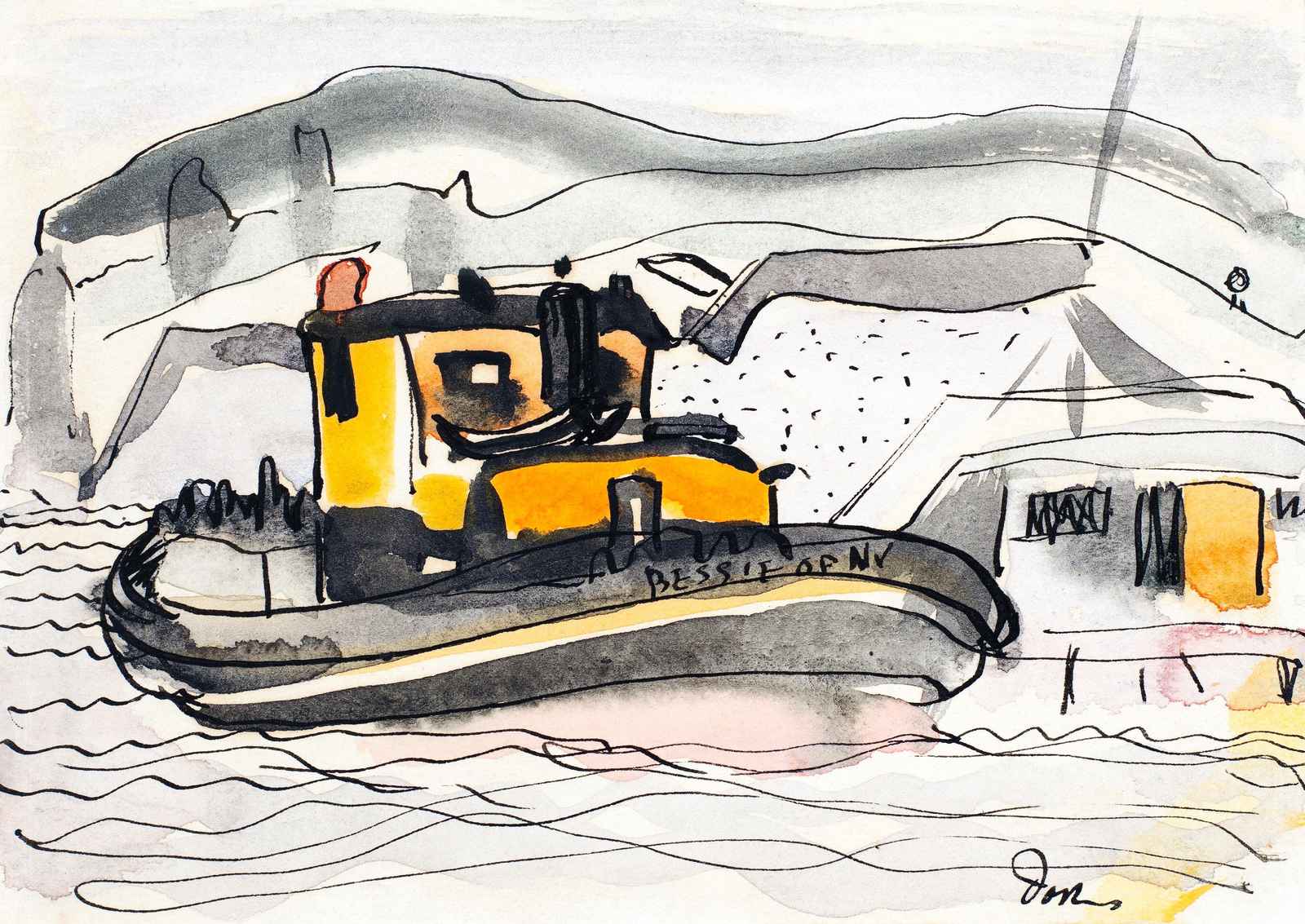 Bessie of NV Tugboat Watercolor Wall Art