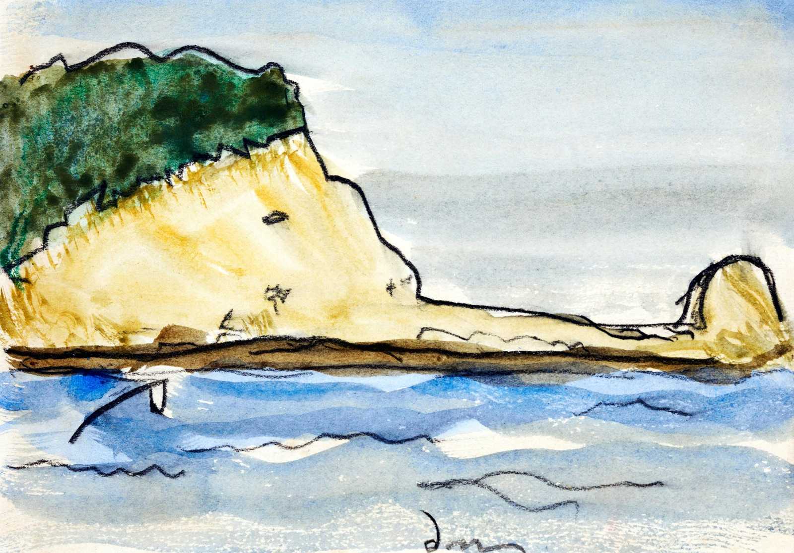 Serene Coastal Landscape Watercolor Wall Art