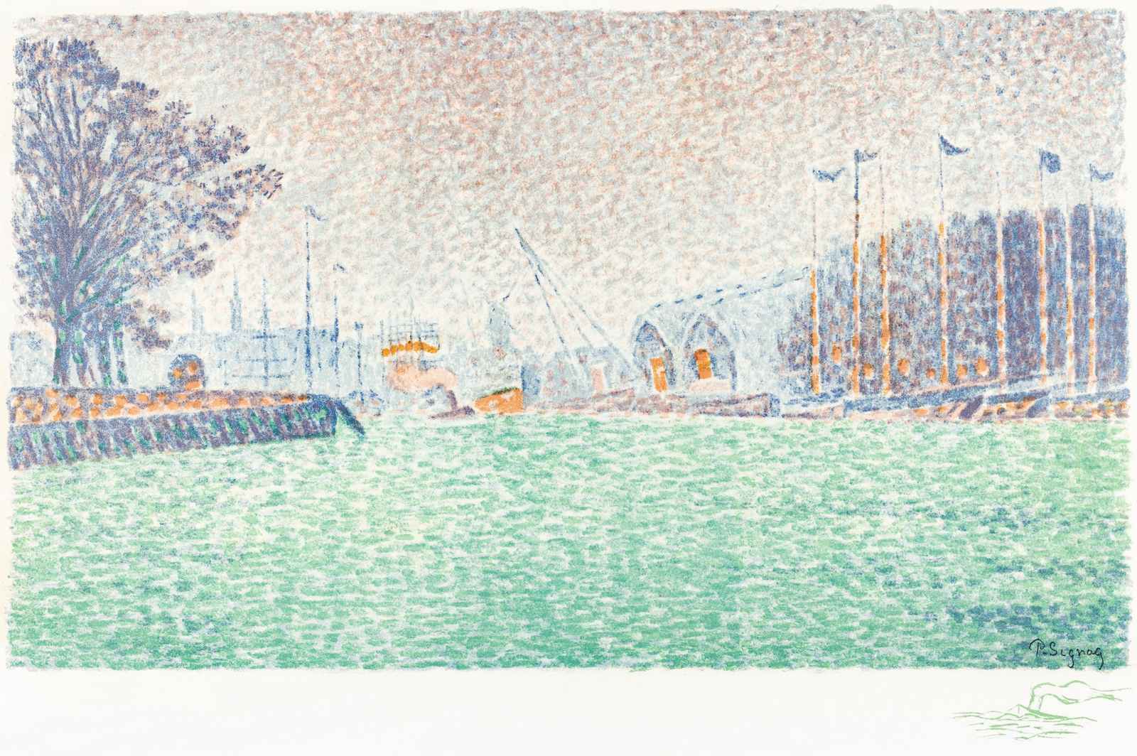 Serene Harbor Pointillism Wall Art