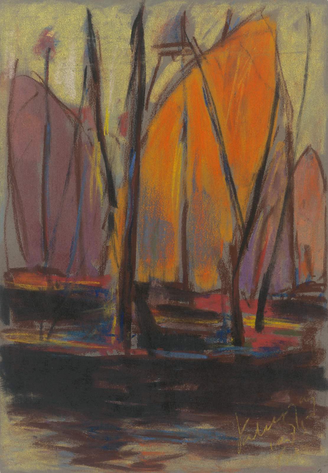 Sunset Sailboats Vibrant Pastel Wall Art