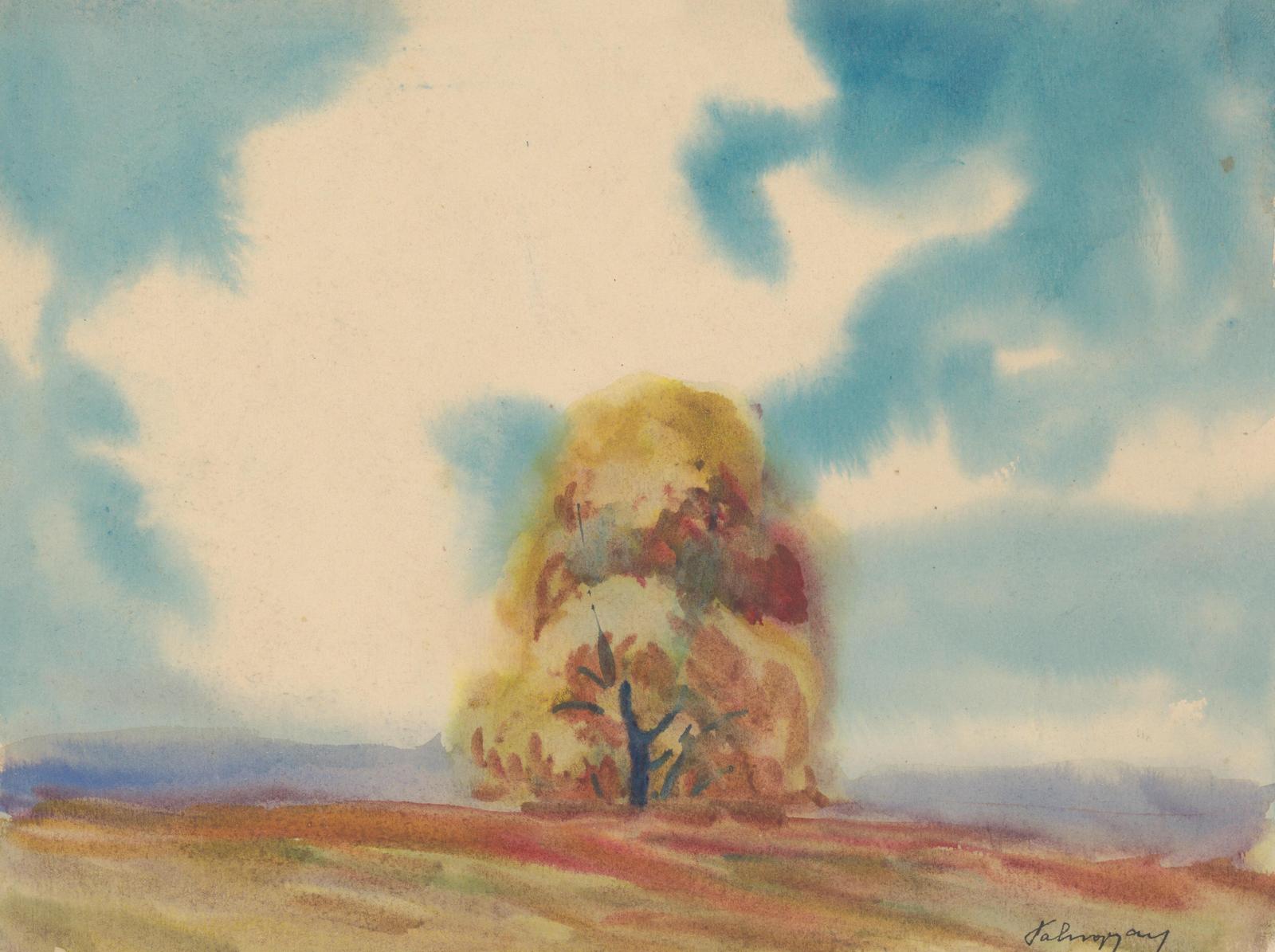 Autumn Tree Watercolor Landscape Wall Art