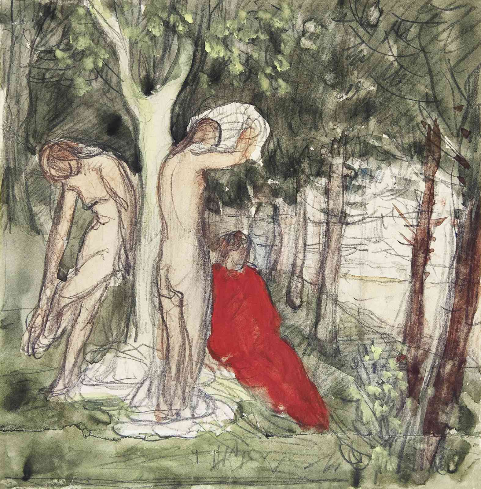 Enchanted Forest Nudes & Red Drape Wall Art