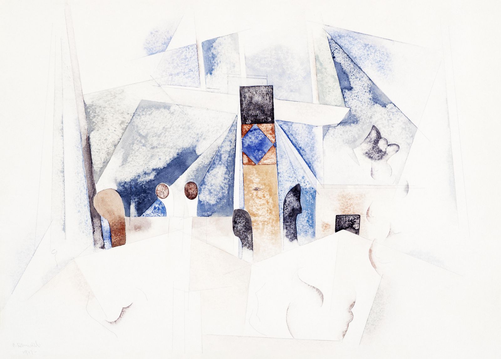 Abstract Figures & Forms Blue Watercolor Wall Art