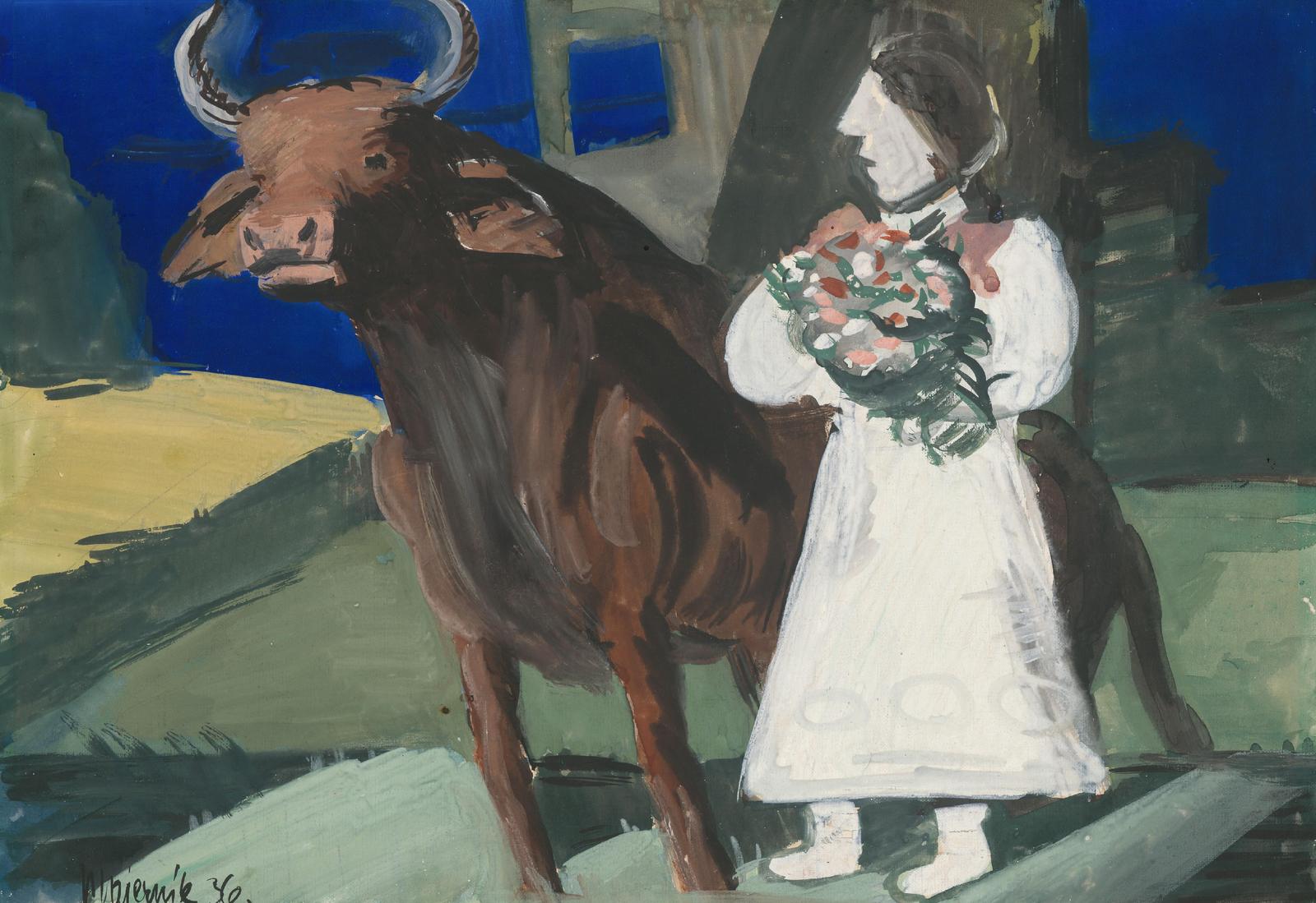 Girl & Bull Folk Art Wall Art