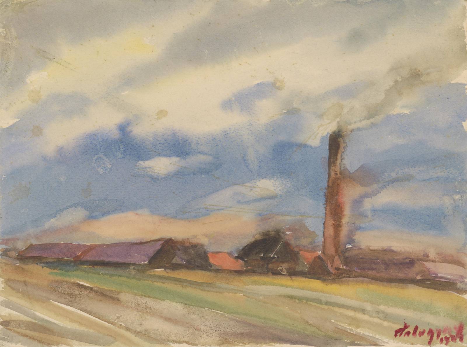Industrial Landscape Watercolor Art Wall Art