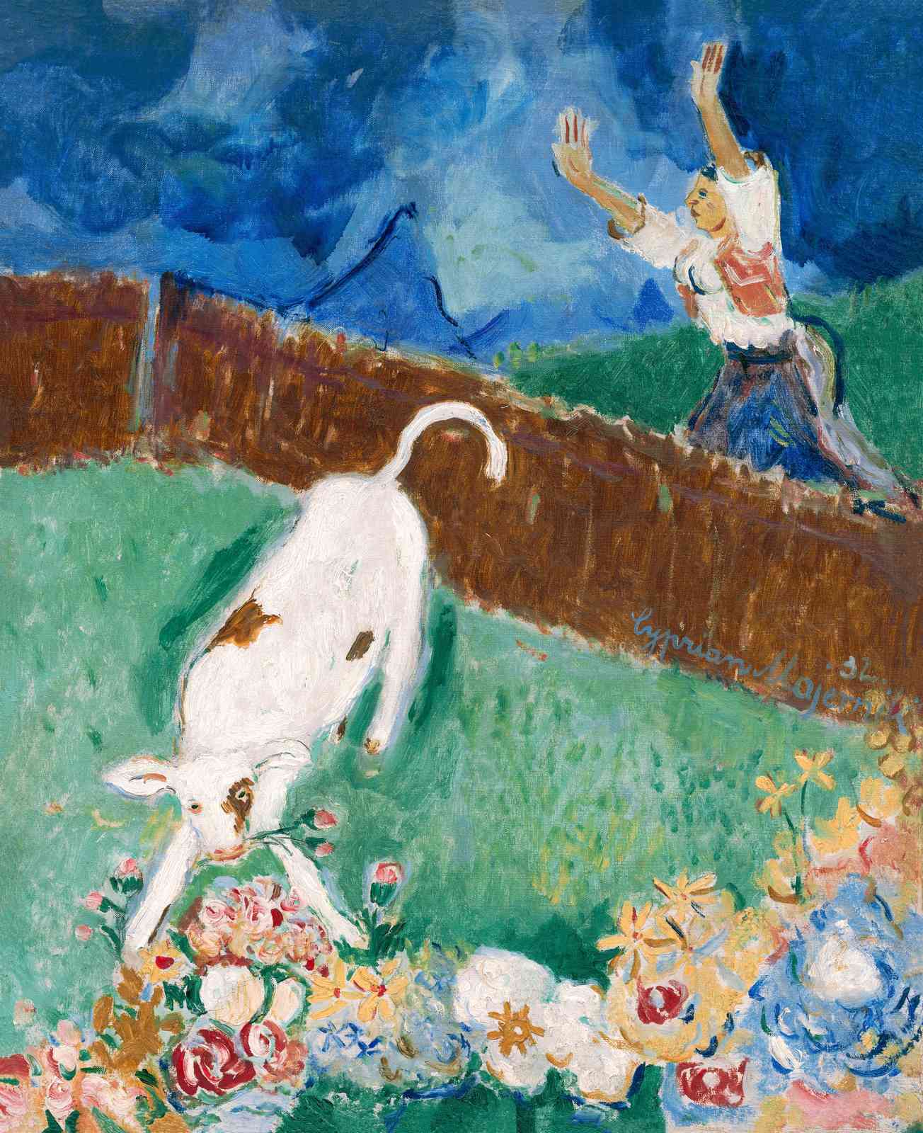 Vibrant Cow & Farmer Wall Art